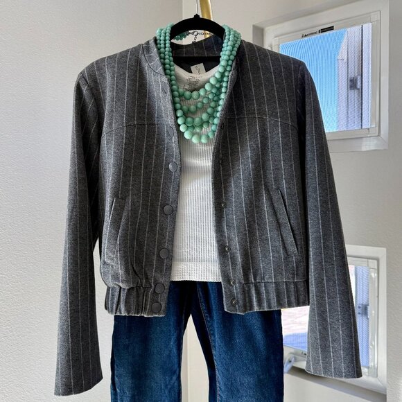 Joie Gray Pinstripe Cropped Jacket | Workwear to Weekend Chic - Picture 1 of 13